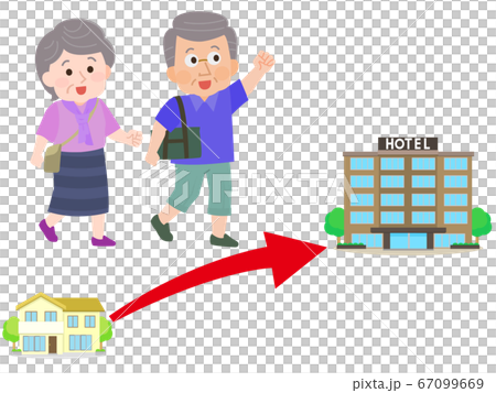 Short trip Illustration of an elderly couple staying at a nearby hotel 67099669