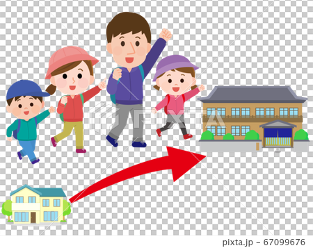 Illustration of a family staying at a nearby inn on an excursion 67099676