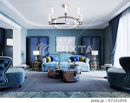 Luxurious fashionable living room in blue and Luxurious fashionable living room in blue and 67101050