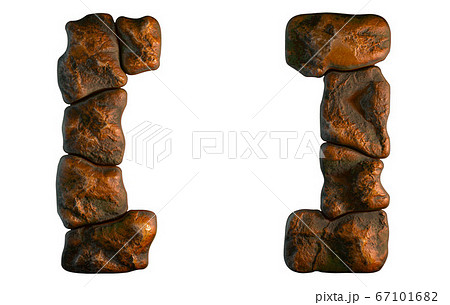 Set of rocky symbols left and right square bracket . Font of stone on white background. 3d Set of rocky symbols left and right square bracket . Font of stone on white background. 3d 67101682