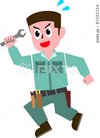 走る作業員のイラストのイラスト素材
