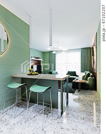Bar kitchen table with two bar stools, studio 67102207