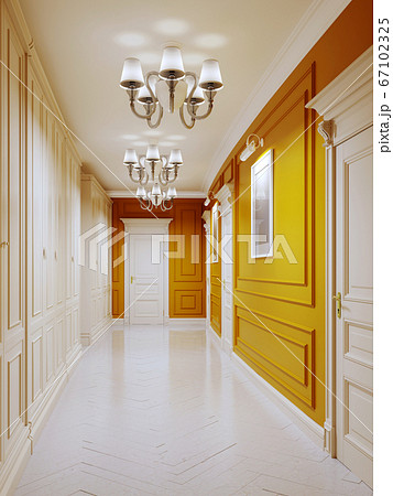 Classic style corridor with orange walls, white 67102325
