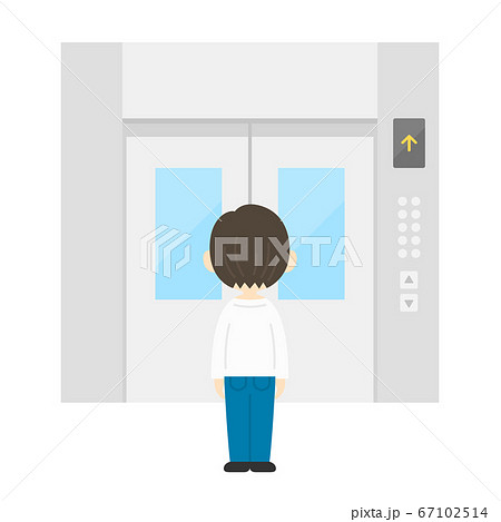 エレベーターを待つ男性のイラストのイラスト素材