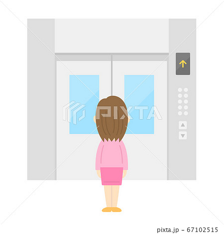 エレベーターを待つ女性のイラストのイラスト素材