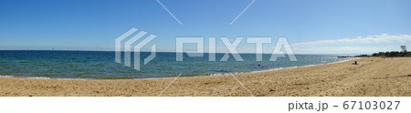 Panorama view of brighton beach in Melbourne Australia in the morning in the summer in March 2020 Panorama view of brighton beach in Melbourne Australia in the morning in the summer in March 2020 67103027