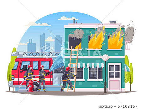 Burning House Firefighters Composition 67103167