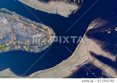 Scenic aerial view of high water in spring time 67104240