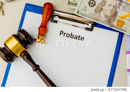 Probate contract in the blue tablet. Wooden gavel and seal. Probate contract in the blue tablet. Wooden gavel and seal. 67104796