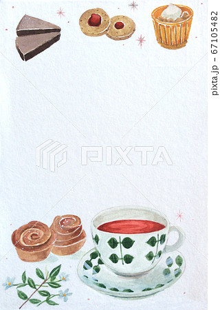 美味しいケーキと紅茶タイムのかわいいイラストのイラスト素材