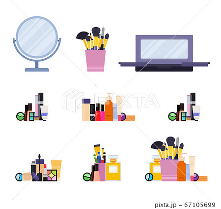 Make up kit. Vector flat illustrations. Set of different cosmetic products for professional make up. 67105699