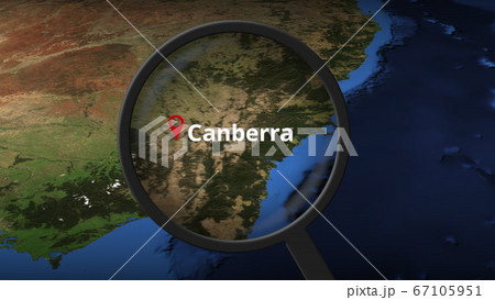 Loupe finds Canberra city on the map, 3d rendering Loupe finds Canberra city on the map, 3d rendering 67105951