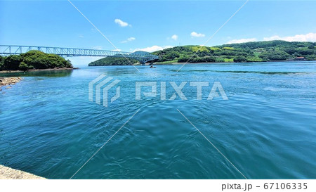 黒の瀬戸　大橋　海峡　阿久根市　長島町　鹿児島県　ワイド16:9 67106335
