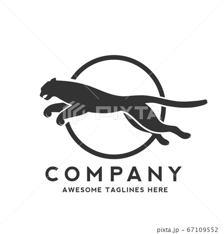 silhouette of panther jump with circle background logo vector	 67109552
