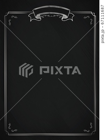 The retro menu blank black blackboard textured background with classic ornamental border - A4 size vertical cafe menu 67111687