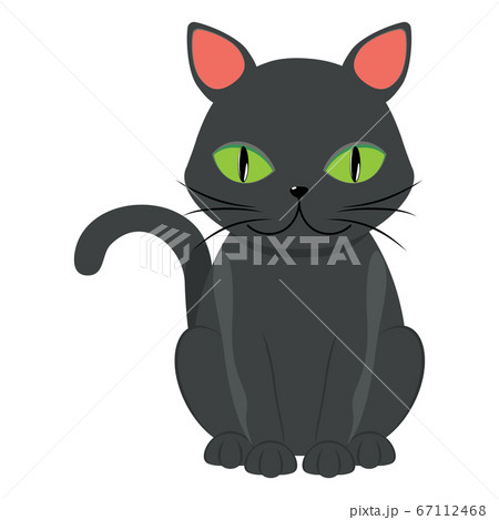 Cartoon Black Cat With Green Eyesのイラスト素材