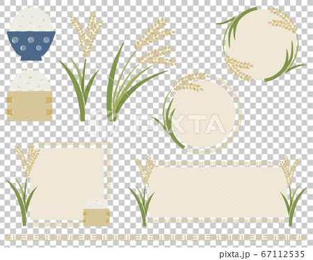Illustration And Frame Set Of Rice And Ear Of Stock Illustration
