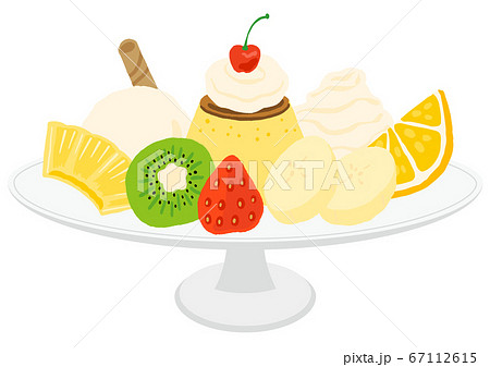 フルーツやアイスののったプリンアラモード 67112615