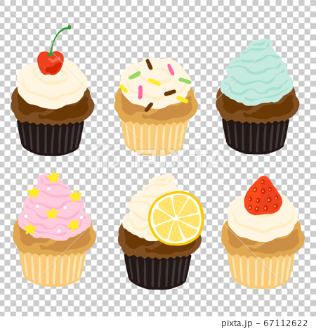 Set Of Cute Cupcakes With Cream And Fruits Stock Illustration