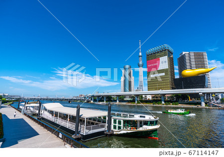 日本の東京都市景観 水上バス乗り場の「道灌」などを望む（奥に新名所・すみだリバーウォーク） 67114147