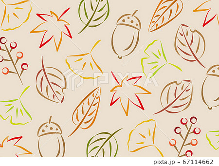 紅葉やイチョウなど秋のオシャレな横背景 手書き風のイラスト素材