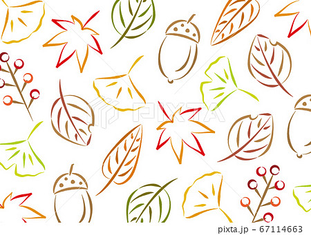 紅葉やイチョウなど秋のオシャレな横背景 手書き風のイラスト素材