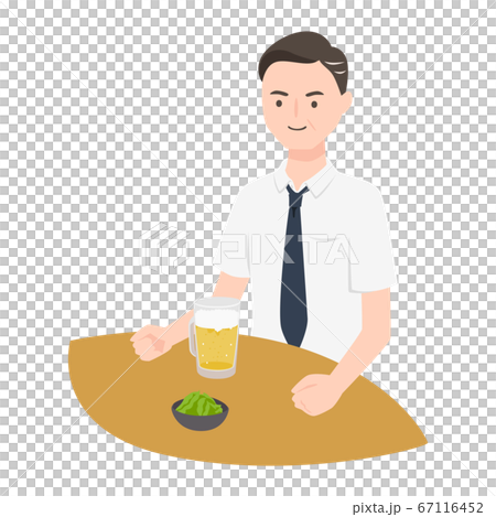 居酒屋で ジョッキグラスに入った生ビールを飲む男性ビジネスマンのイラスト のイラスト素材