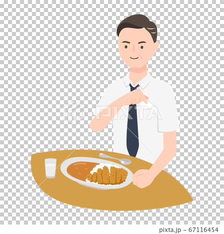 ランチを食べる前にマスクをポケットにしまう男性ビジネスマンのイラスト のイラスト素材