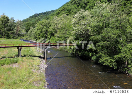 奈良井川にかかる橋と新緑の風景 長野県塩尻市大字贄川 奈良井川にかかる橋と新緑の風景 長野県塩尻市大字贄川 67116638