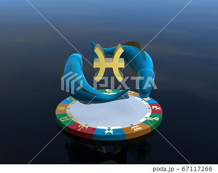 CGイラスト　4つの属性を表す台に乗った星占いのキャラクター　魚座 67117266