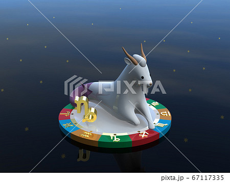 CGイラスト 4つの属性を表す台に乗った星占いのキャラクター 山羊座 CGイラスト 4つの属性を表す台に乗った星占いのキャラクター 山羊座 67117335