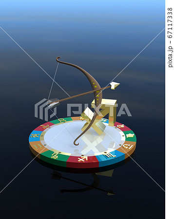 CGイラスト　4つの属性を表す台に乗った星占いのキャラクター　射手座 67117338