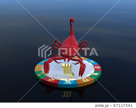 CGイラスト　4つの属性を表す台に乗った星占いのキャラクター　蠍座 67117341