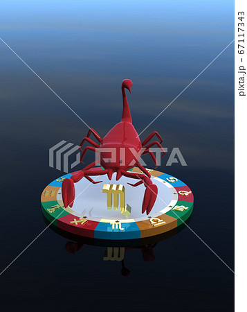 CGイラスト　4つの属性を表す台に乗った星占いのキャラクター　蠍座 67117343