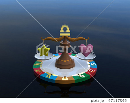 CGイラスト　4つの属性を表す台に乗った星占いのキャラクター　天秤座 67117346