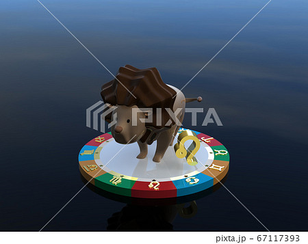 CGイラスト　4つの属性を表す台に乗った星占いのキャラクター　獅子座 67117393