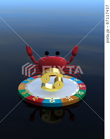 CGイラスト 4つの属性を表す台に乗った星占いのキャラクター 蟹座 CGイラスト 4つの属性を表す台に乗った星占いのキャラクター 蟹座 67117437