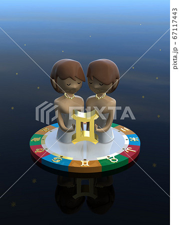 CGイラスト 4つの属性を表す台に乗った星占いのキャラクター 双子座 CGイラスト 4つの属性を表す台に乗った星占いのキャラクター 双子座 67117443