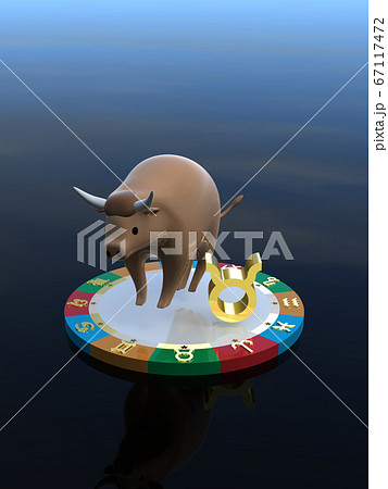 CGイラスト　4つの属性を表す台に乗った星占いのキャラクター　牡牛座 67117472