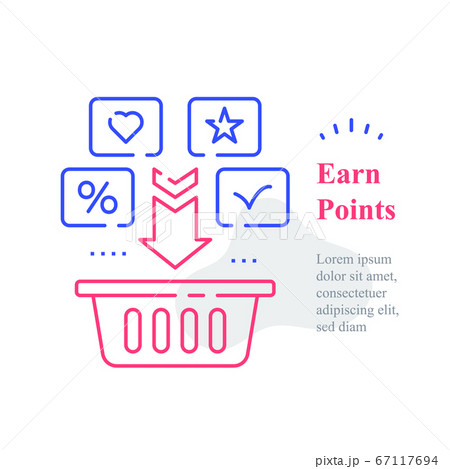 Grocery basket, earn points for purchase, loyalty program, reward or incentive, collect bonus, buy more 67117694