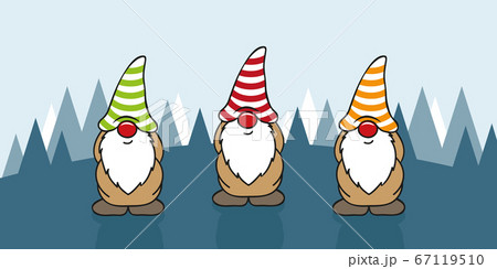 three cute christmas gnomes with funny caps 67119510