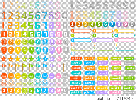 一組彩色數字圖標設置與垃圾 67119740