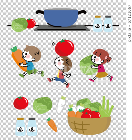 野菜 子ども 食育 セットのイラスト素材