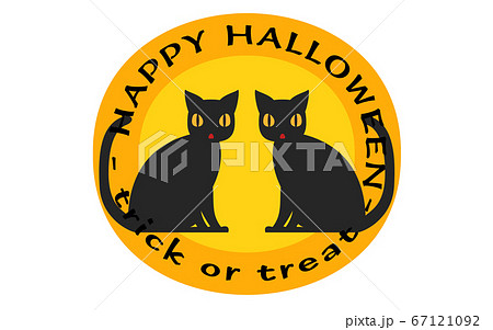 ハロウィンのオレンジのアイコン 鏡合わせの2匹の黒猫のイラストのイラスト素材