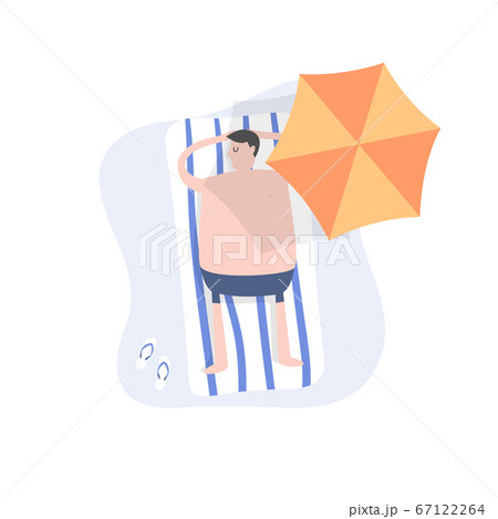 Man sunbathe and sleep on the beach. cartoon character. 67122264