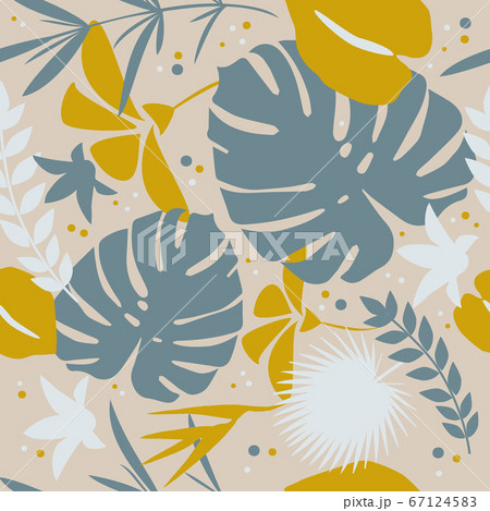 Tropical seamless pattern with exotic palm leaves. Vector illustration. 67124583