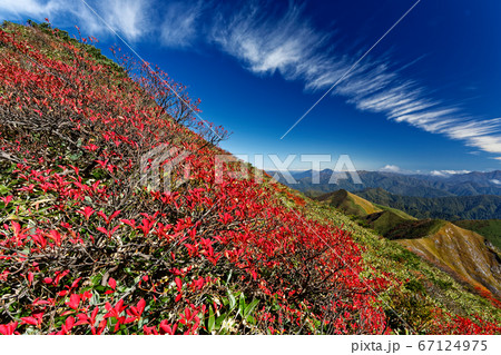 谷川連峰・朝日岳の紅葉と秋雲 67124975