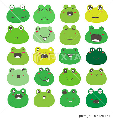 Set Of Frog Face Emoticons Cute Frog Character のイラスト素材