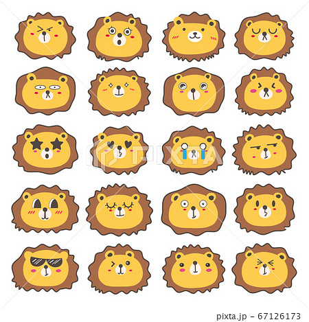 Set Of Lion Face Emoticons Cute Lion Character のイラスト素材