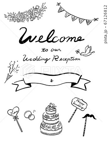 結婚式のウェルカムボード　線画　黒　1色 67126812